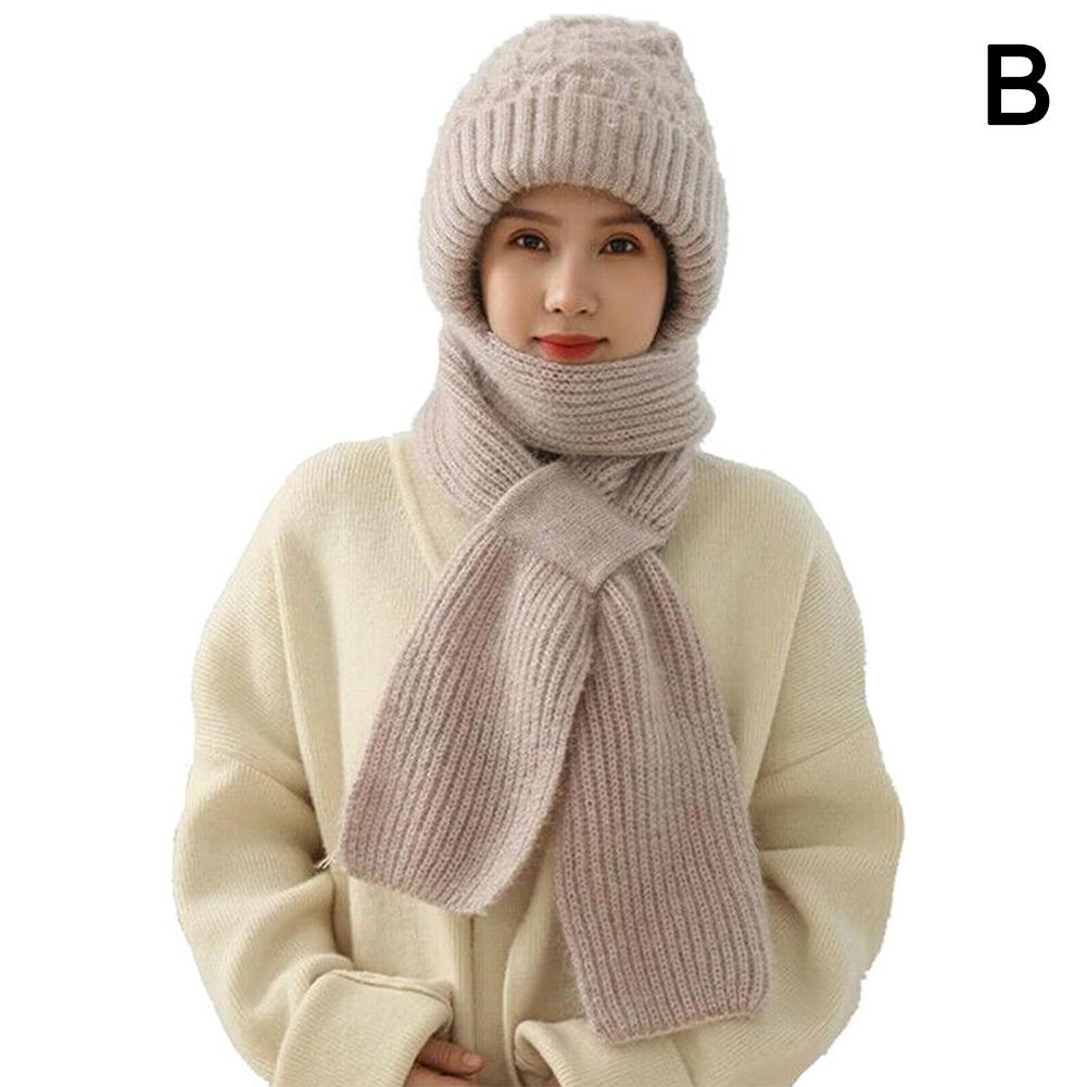 Gorro de punto para invierno, conjunto de bufanda a prueba de frío, bufanda con protección para los oídos, gorros cálidos para niñas, gorros para ciclismo a prueba de viento para mujer, gorros para exteriores