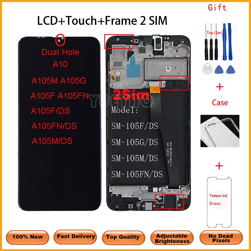 6.2" LCD For Samsung Galaxy A10 A105 A105F SM-A105F LCD Display Screen replacement Digitizer Assembly with Frame: A10 2SIMFrameWithGif