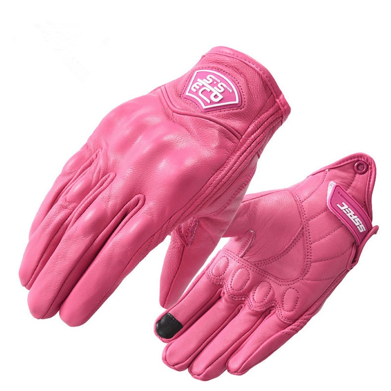 Gants moto cross guantes en cuir rose dames | Gants moto rmoto, hiver, gants moto coupe-vent,