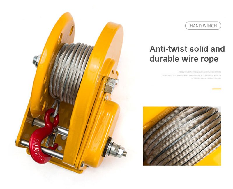 1200LB Self-locking Small Manual Winch Hand Shake Winch Hand Tool Manual Lifting Hoist 1200 Pounds 8 Meters Wire Rope With Hook