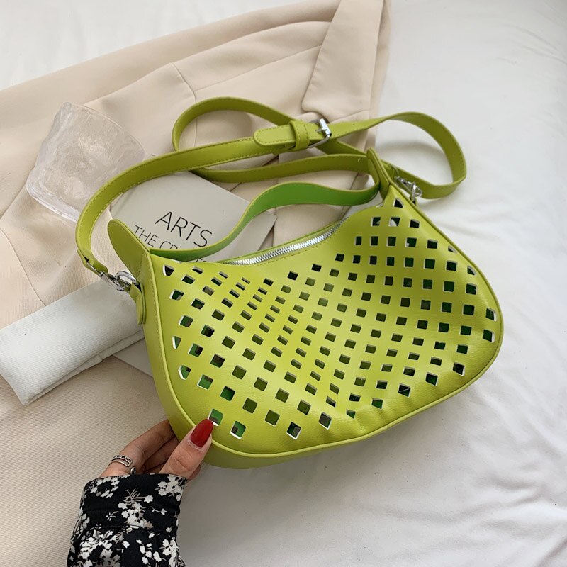 Handtassen Vrouwen Tassen Set Green Vintage Leather Schoudertassen Sac Vrouwelijke Holle Out Crossbody Tas Zomer Toevallige Tote: green