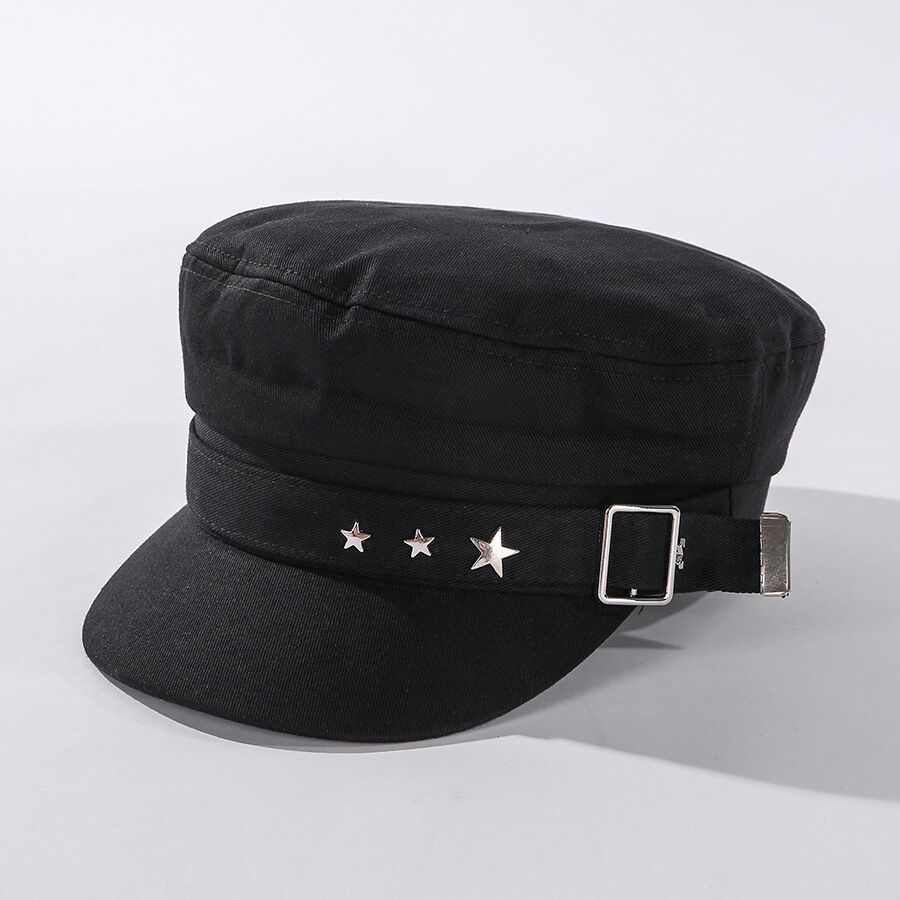 Gorras planas de color azul marino para mujer, gorras de sol fáciles de combinar con remaches, cómodas gorras casuales Retro de pintor, gorras de primavera y otoño para mujer: Black