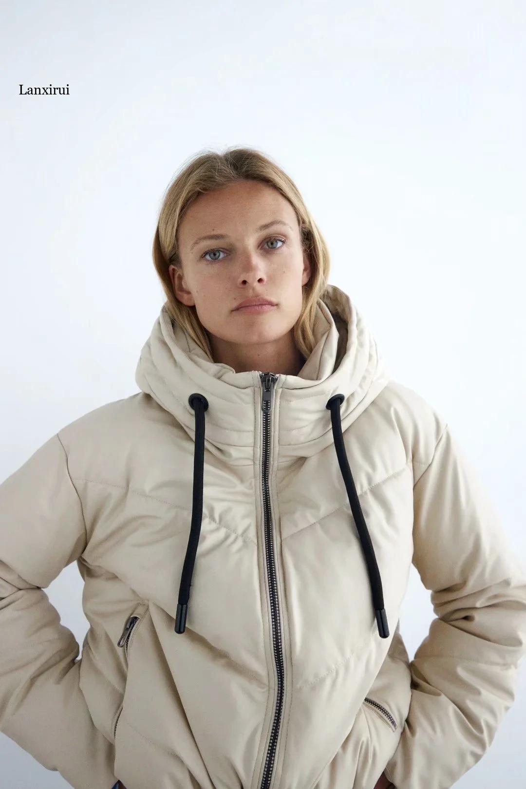 Dames wintermode verdikte parka's dame overmaat PU-jas met capuchon in effen kleur