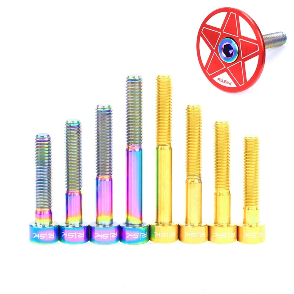 RISK Titanium Bolts M6 x 30 35 40 50mm Allen Key MTB Road Bike Taper Head Screw Bicycle Headset Cap Fixing Bolts Rainbow Gold