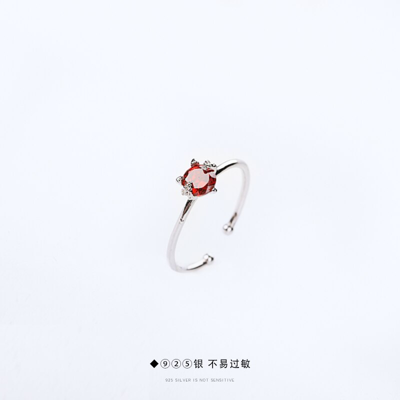 Silver Rings Cat Adjustable Finger Rings 925 Wine-red Zircon Cute Cat Ring for Women Jewelry