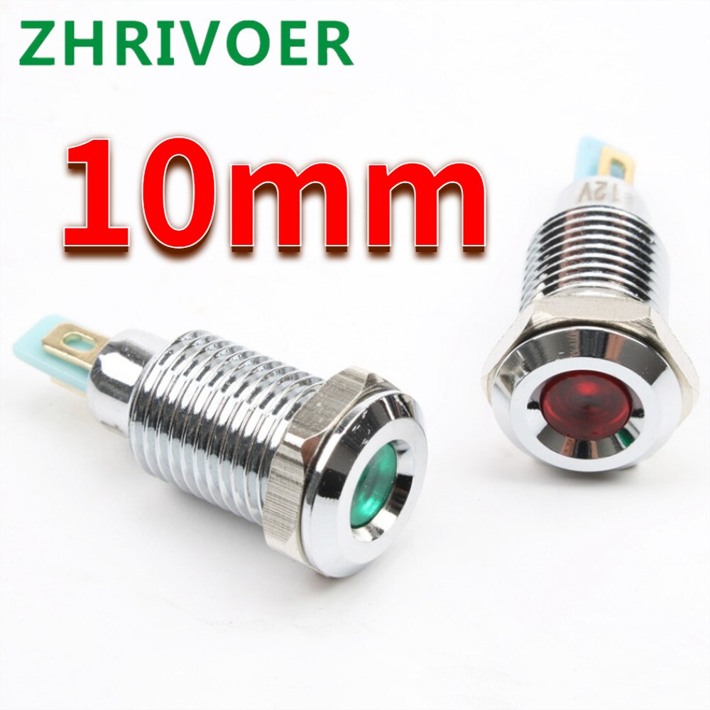 1Pcs 10Mm 6V 12V 24V 220Vconcave Hoofd Led Metalen Lampje 10Mm Waterdicht signaal Lamp Rood Geel Blauw Groen Wit