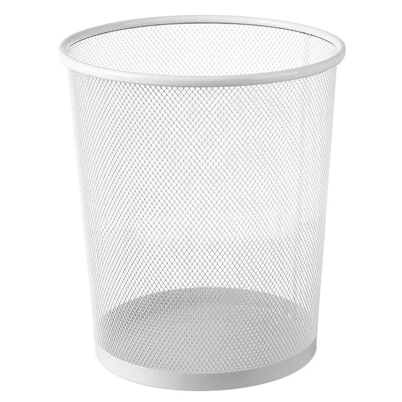 Metal Wire Mesh Trash Can for Home Office Kitchen Living Room Bathroom Metal Trash Bin Durable Waste Paper Basket: WHITE / 10L