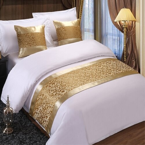 Rayuan gyldent blomstertæppe til sengetøj sengetæpper sengeløber kaste sengetæppe håndklæde hjem hoteldekorationer: Guld / Konge 50 x 240cm