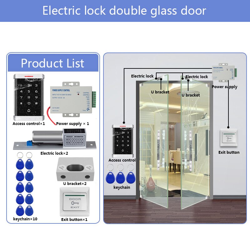 RFID Door Access Control System Kit Access Controller Keypad access + Power Supply + Electric Magnetic Lock Bolt Strike Locks