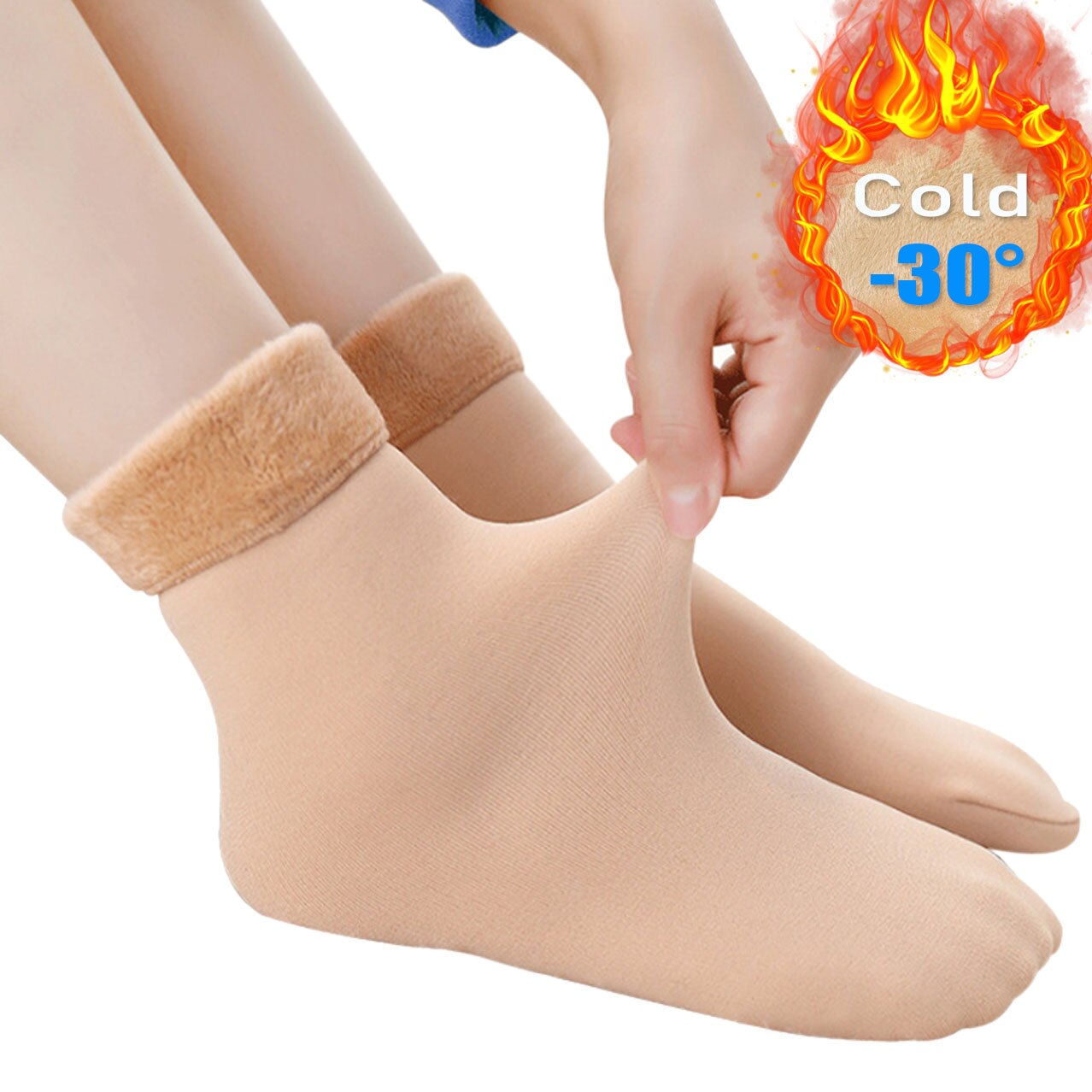 10 Pairs Winter Warm Women Socks Solid Color Thicken Thermal Socks Soft Plus Velvet Socks Casual Snow Sock Home Floor Beige Sock