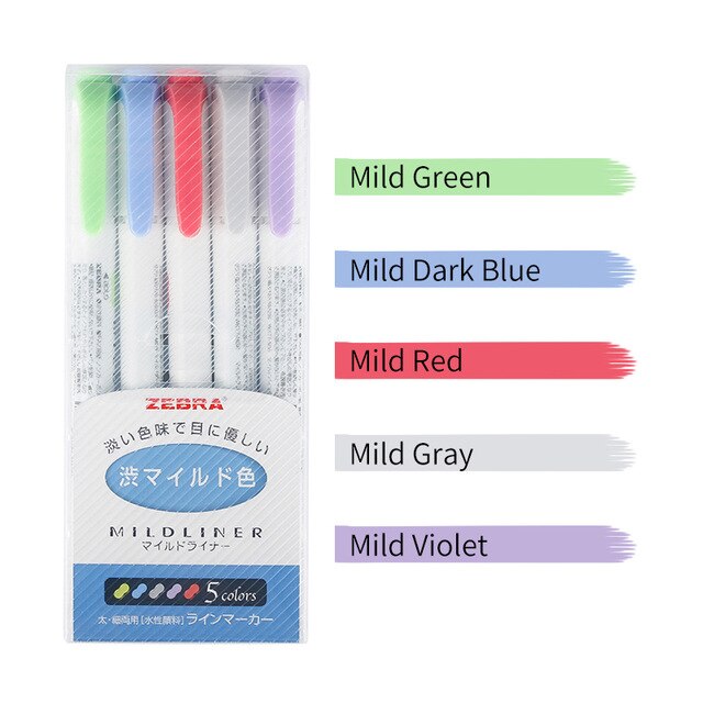 Zèbre Mildliner 5 pièces/ensemble stylos Mildliner surligneur stylo doux liner Double tête stylo Fluorescent dessin stylo papeterie: 5pcs Soft color