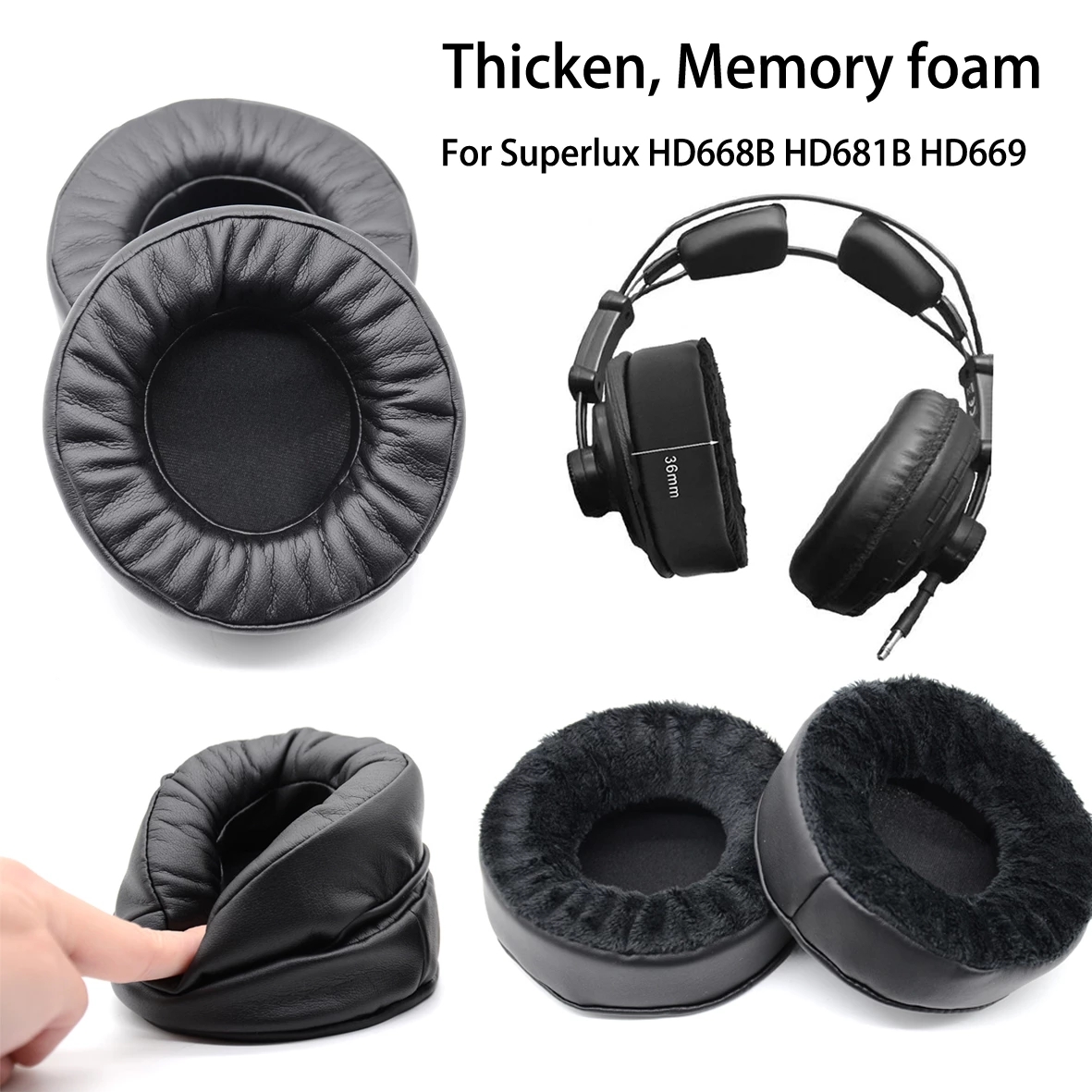 Almofadas de substituição para fones de ouvido, almofada de couro, veludo, capa de fone de ouvido, para superlux hd668b hd669 hd681 evo
