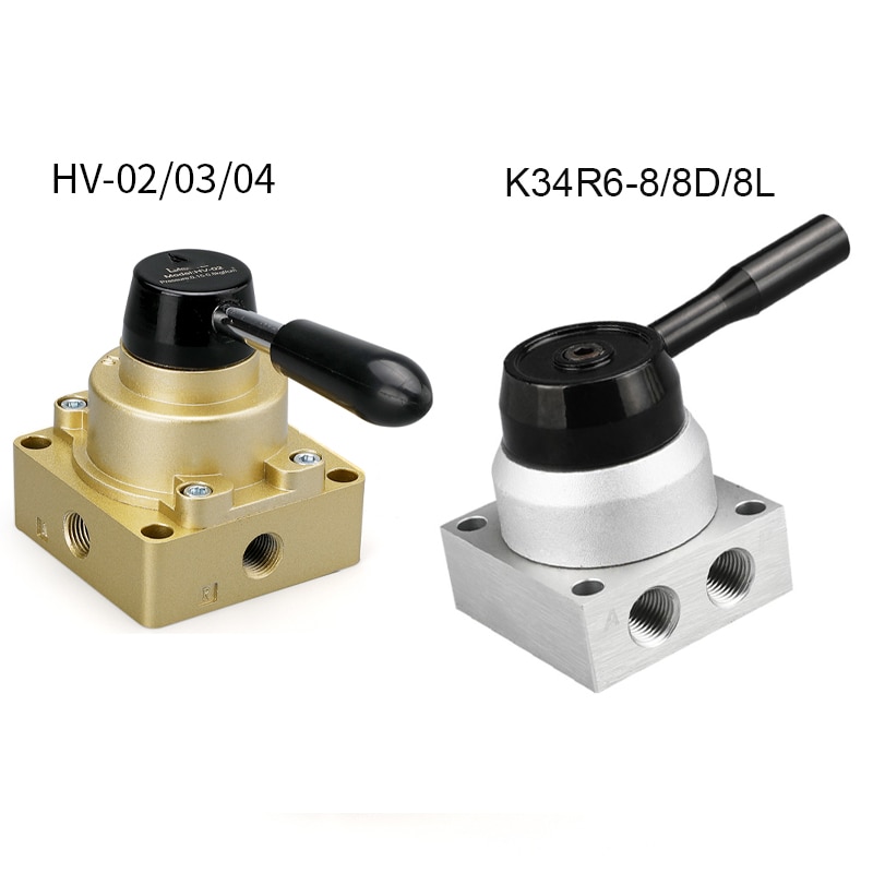 Pneumatic cylinder hand rotary valve Hand valve HV-02/03/04 K34R6-8/8D/8L Pneumatic three-position four-way hand-turn valve