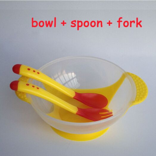 Baby Geschirr einstellen freundlicher Geschirr Baby Lernen Gerichte Fütterung Schüssel Löffel temperatur gabel weihnachten Lebensmittel Schüssel: Gelb Geschirr