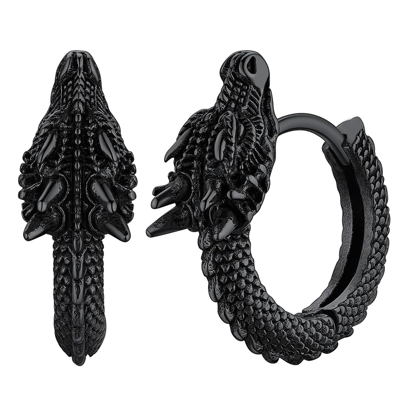 Huitan Trendy Mannelijke Draak Hoepel Oorbellen Hip Hop Stijl Punk Party Accessoires Unisex Dagelijks Wearable Persoonlijkheid Sieraden: Rhodium Plated
