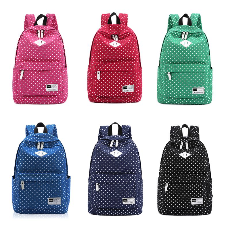 Polka Dot School Shoulder Canvas Backpack Bag Travel Rucksack Large Capcity Student Daypack Satchel