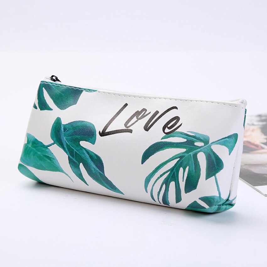 1Pcs/lot Lovely Small Fresh Leaves PU Pen box School Pencil Case Stationery Box Small Object Storage Bag