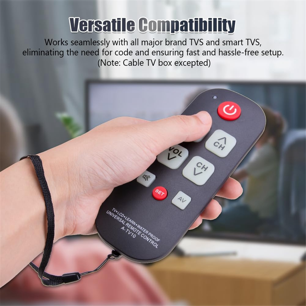 ABAC-A-TV10 TV Remote for Seniors Universal Controller Simple Waterproof Remote Control with LED Light for All TV Models