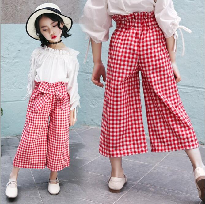 Filles été coton Shorts décontracté été enfants vêtements bébé filles vêtements Plaid Bow large jambe Shorts 6 8 10 12 14 ans