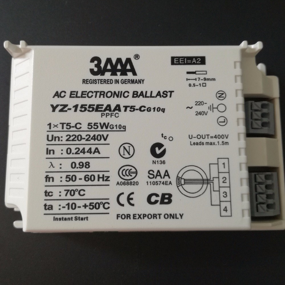 3AAA 55W 220-240V Instant Start AC Fluorescent Lamp Electronic Ballast For T5-C Ring Lamp Standard Rectifiers YZ-155EAA T5-C