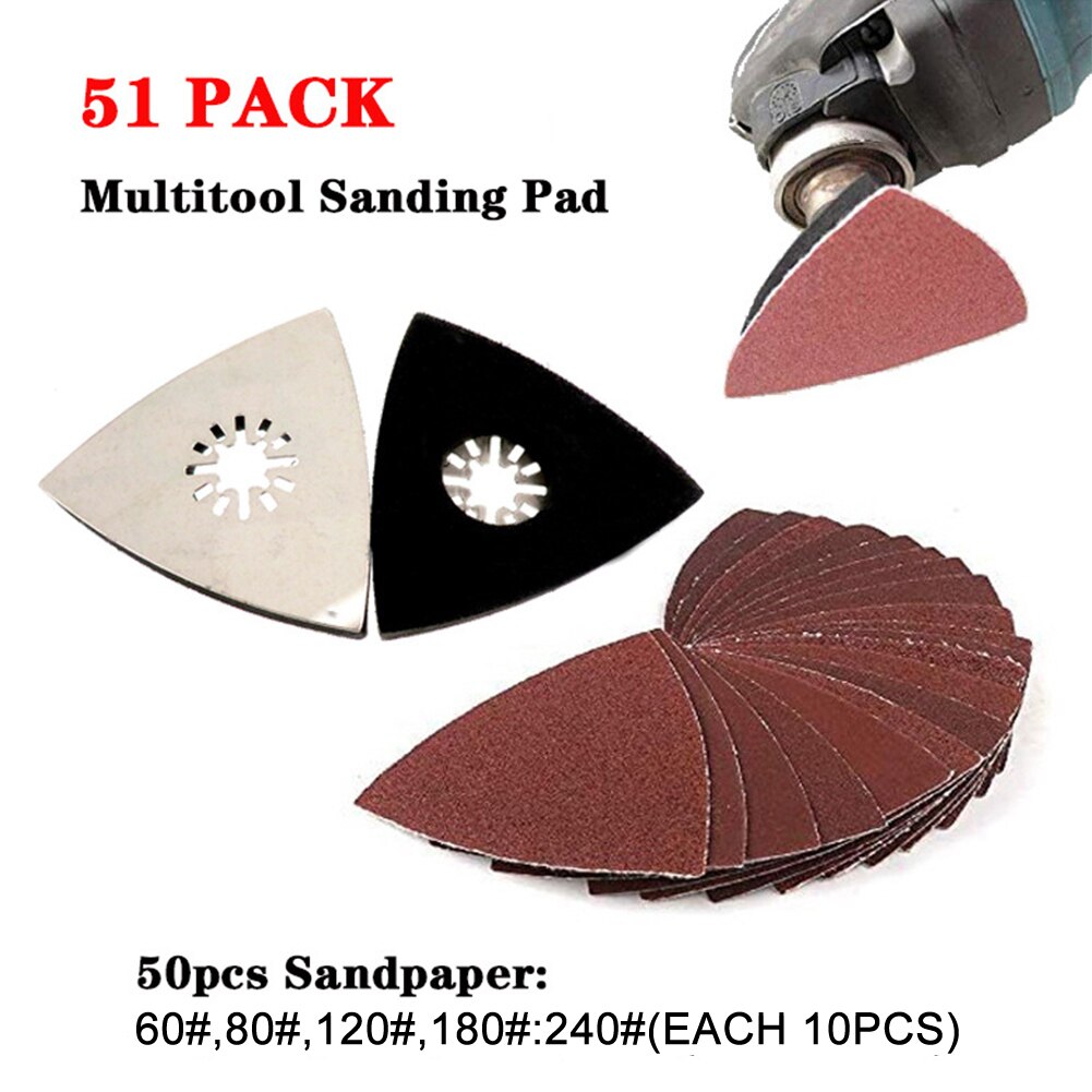 51pcs Polishing Oscillating Multitools Power Tool ABS Sand Disc Kit Saw Blades Triangle Sandpaper Triangular Home Woodworking: B