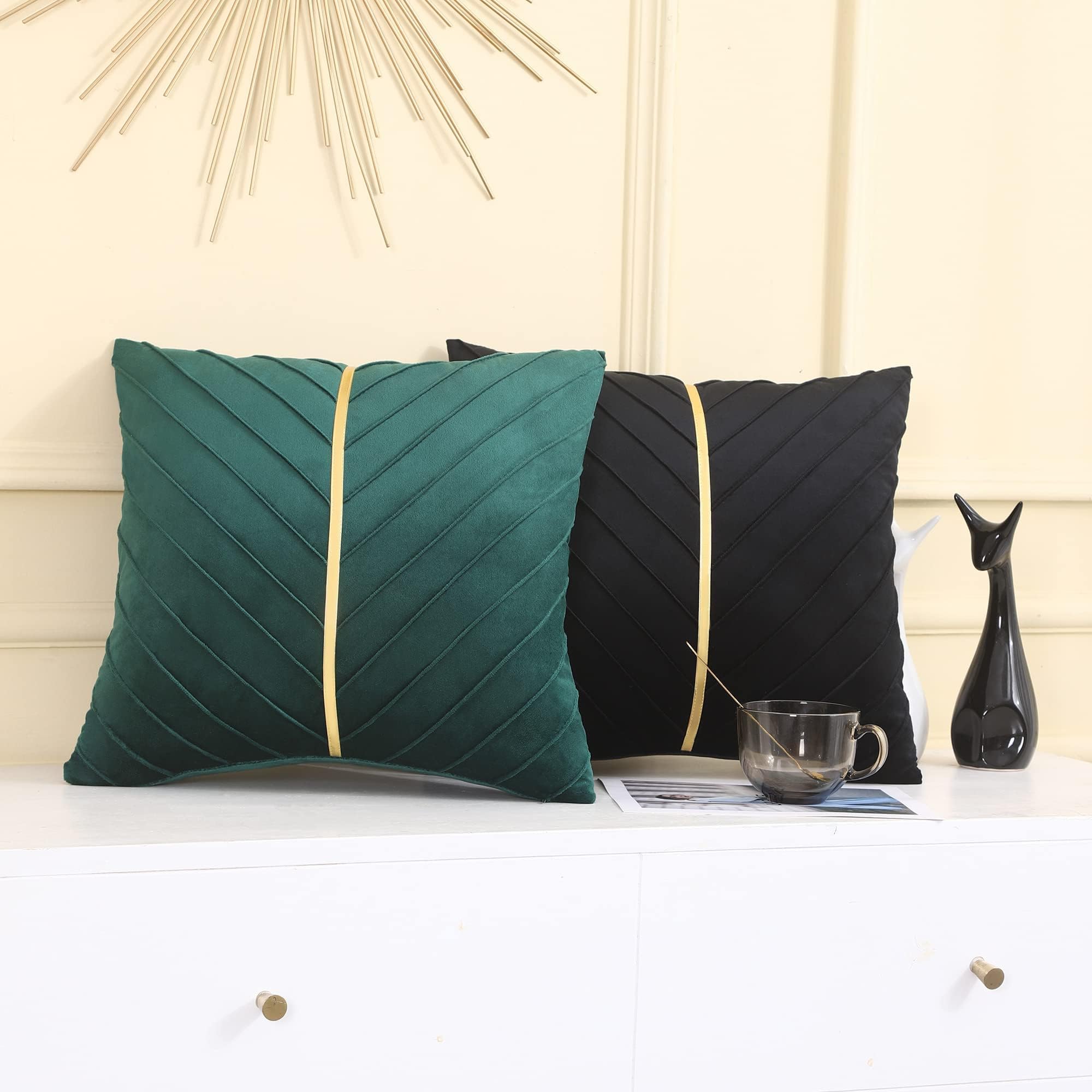 Samt-kissenbezüge,  of 2er- pack, inklusive goldfarbenem leder-weihnachtsdeko-kissenbezug, luxuriöser, moderner kissenbezug für sofas