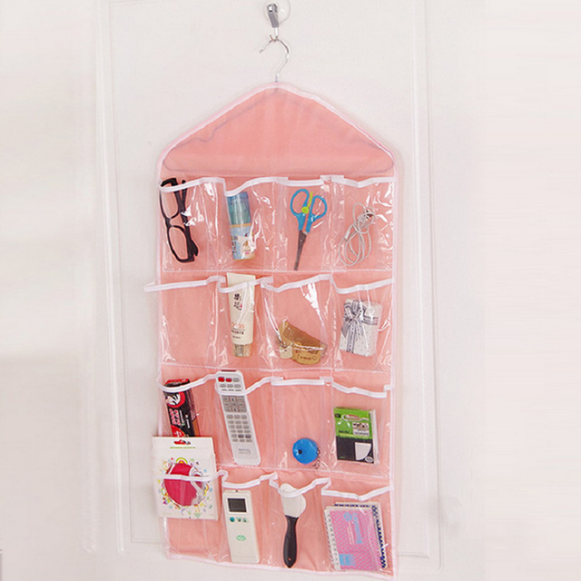 2 Packs 16 Pockets Sock Bra Underwear Hanging Organizer Tidy Rack Hanger Storage Door Bag for Bathroom Living Room Home Sundries: 2 pcs Pink