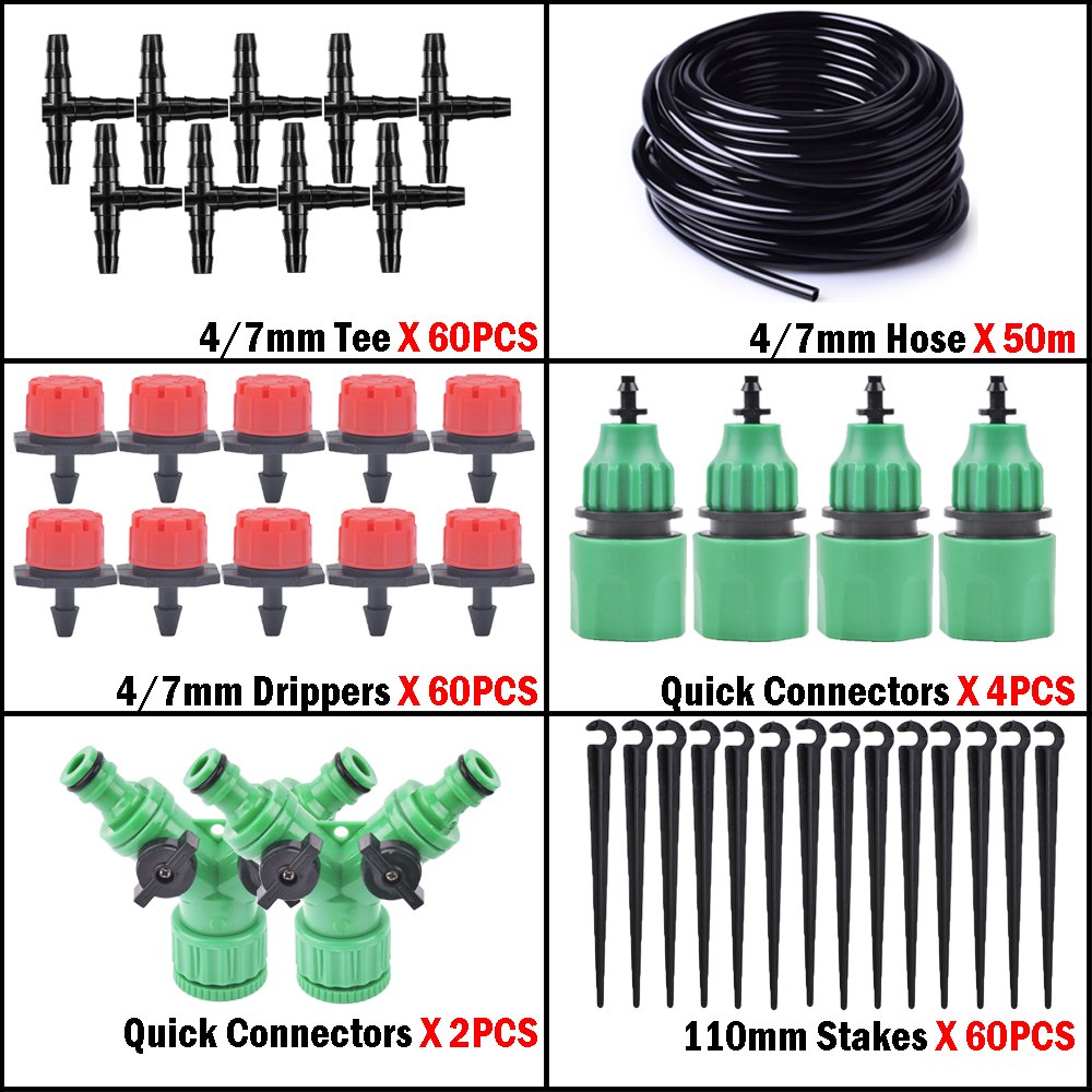 5m-50m Drip Irrigation System Automatic Watering Kit Irrigation Timer Garden Hose Adjustable Dripper Garden Tool Set: Pink