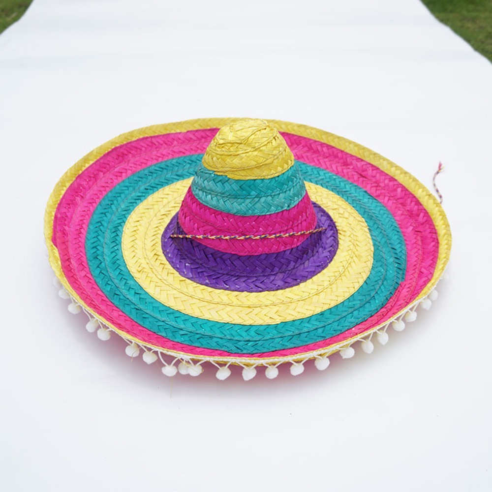 Sombrero de ala ancha de colores para hombre, Sombrero de paja para Mexicana, decoración para el sol, Halloween, Verano: Azul