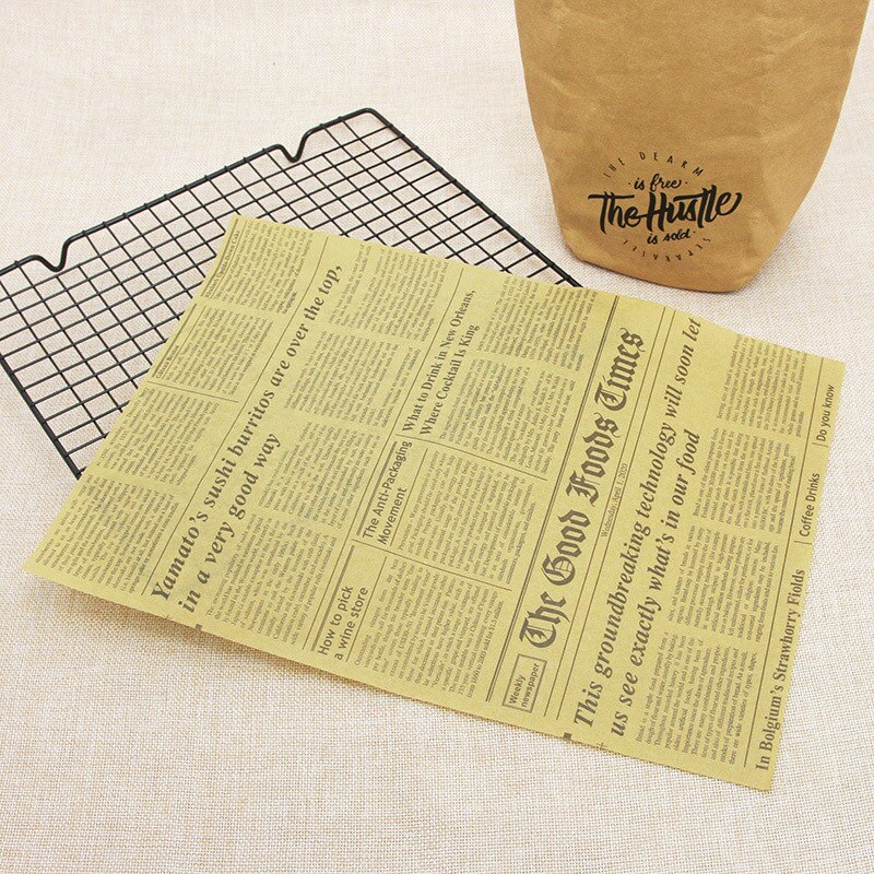 100Stck Neue Aktualisierung Länge Zeitung Stil Toast Öl-nachweisen Wachs Papier Lebensmittel Schnelle Lebensmittel Brot Öl-Papier lebensmittel Verpackung Papier Backen Werkzeug: Zeitung02