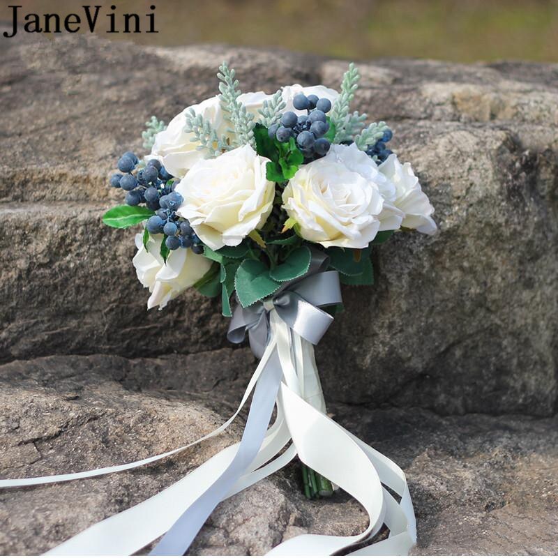 JaneVini White Roses Wedding Bridesmaid Bouquet Ar... – Grandado