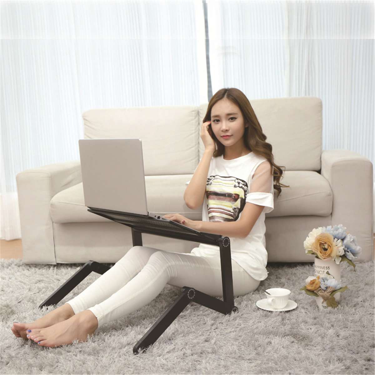 Portable Aluminum Folding Computer Desk Notebook Desk Laptop Stand Lapdesk For TV Bed Sofa Notebook Table With Mouse Pad
