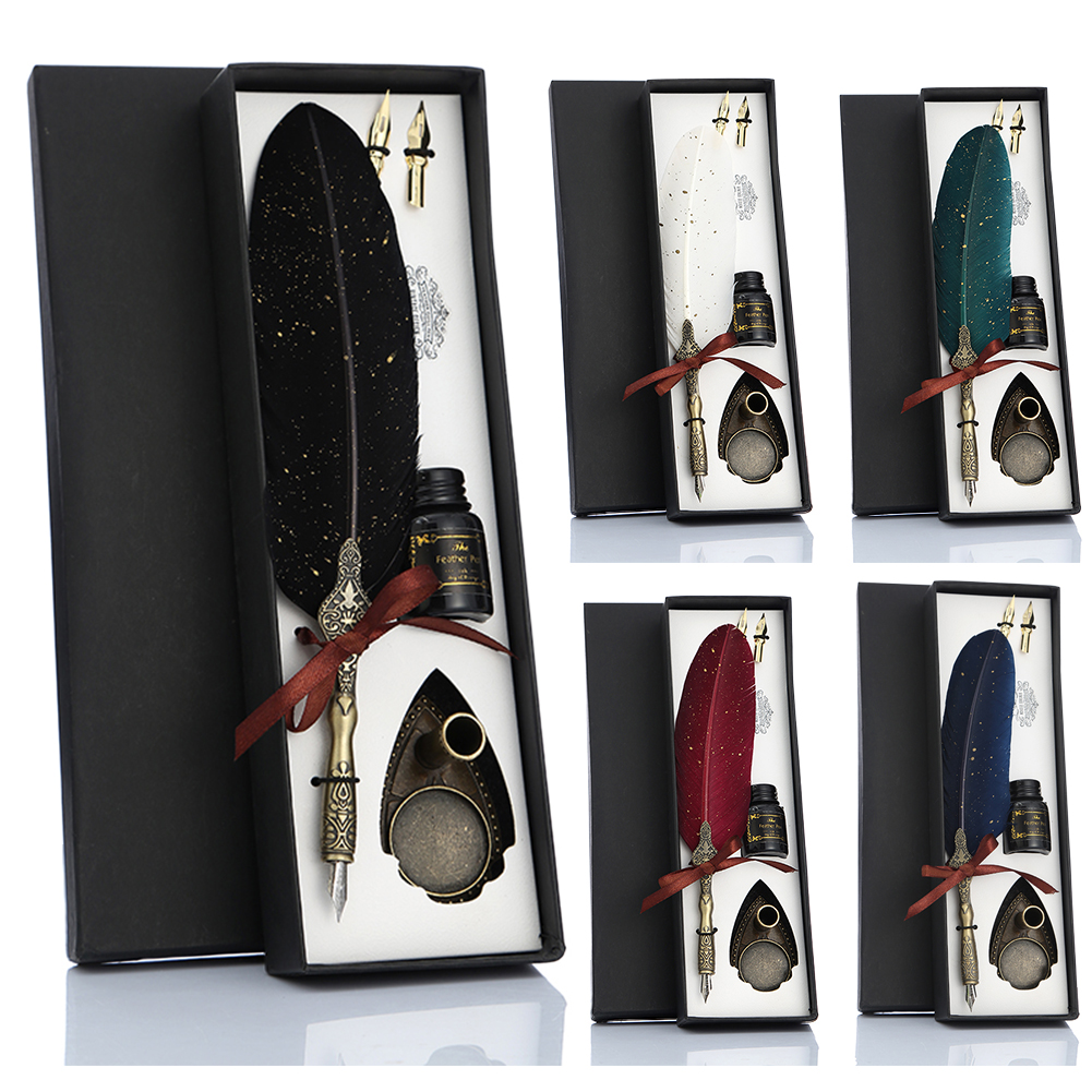 Vintage Calligraphy Feather Dip Pen Pen Handle 2 Nib Writing Ink Set Quill Fountain Pen Writing Set Birthday/Xmas