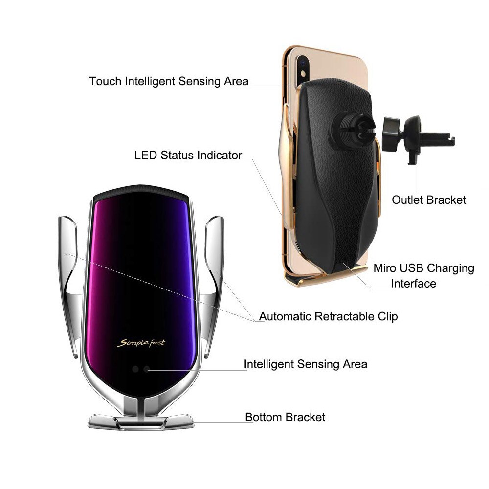 Automatische Spannen Auto Draadloze Oplader 10W Quick Charge voor Iphone 11 Pro XR XS X 8 Samsung S10 Qi infrarood Sensor Telefoon Houder