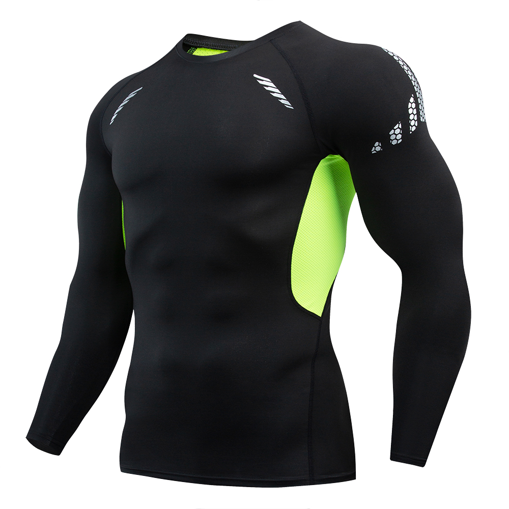 Solid Compression Shirts Men Long Sleeve Athletic Moisture Wicking Baselayer Undershirt Gear Tshirt For Sports Workout: XL / green