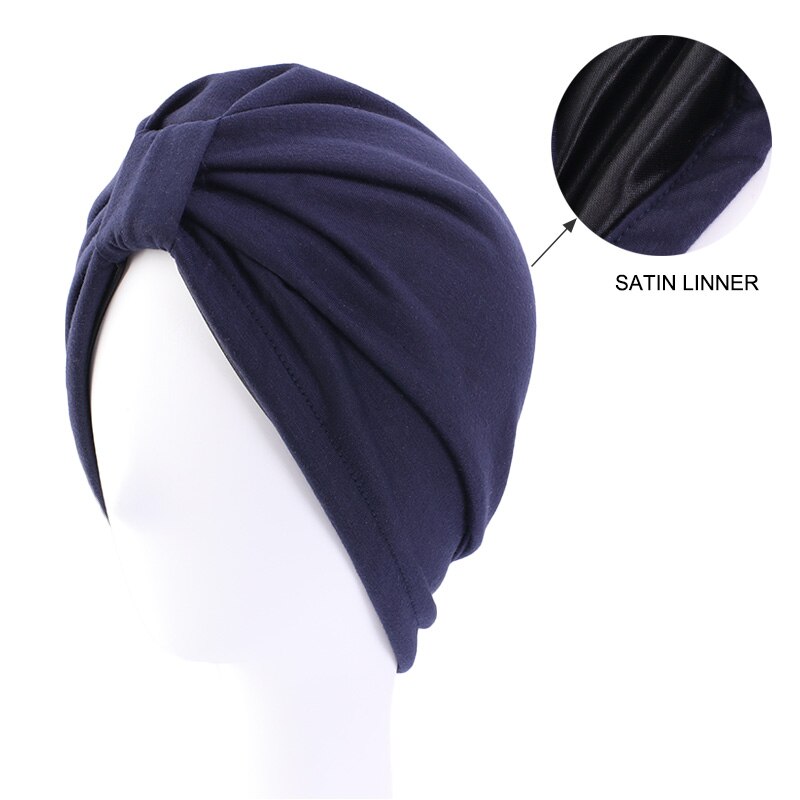 Modale Tulband Slaap Cap Voor Haaruitval Thuis Head Cover Voor Chemo Vrouwen: Marineblauw
