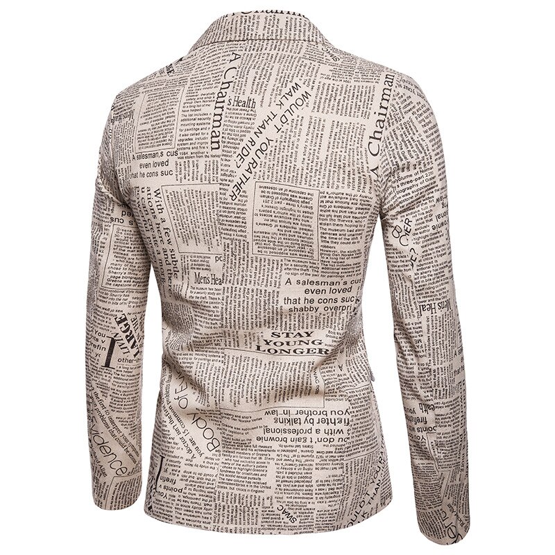 Shenrun-Chaqueta informal con estampado de periódico para hombre, traje a la para otoño e invierno, para escenario, cantante, bailarina, en club nocturno