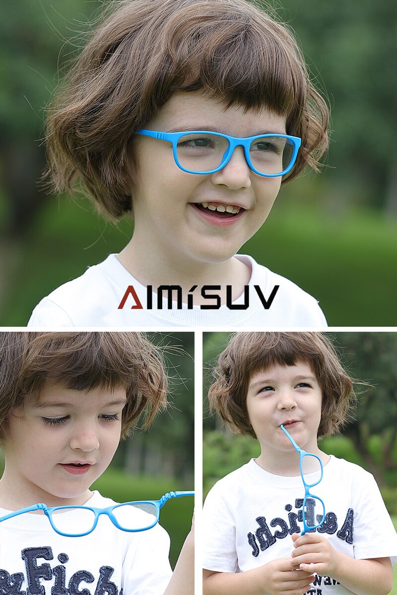 AIMISUV 2022 Ultralight TR90 Flexible Glasses Frame Kids Square Optical Silicone Clear Eyeglasses Children UV400