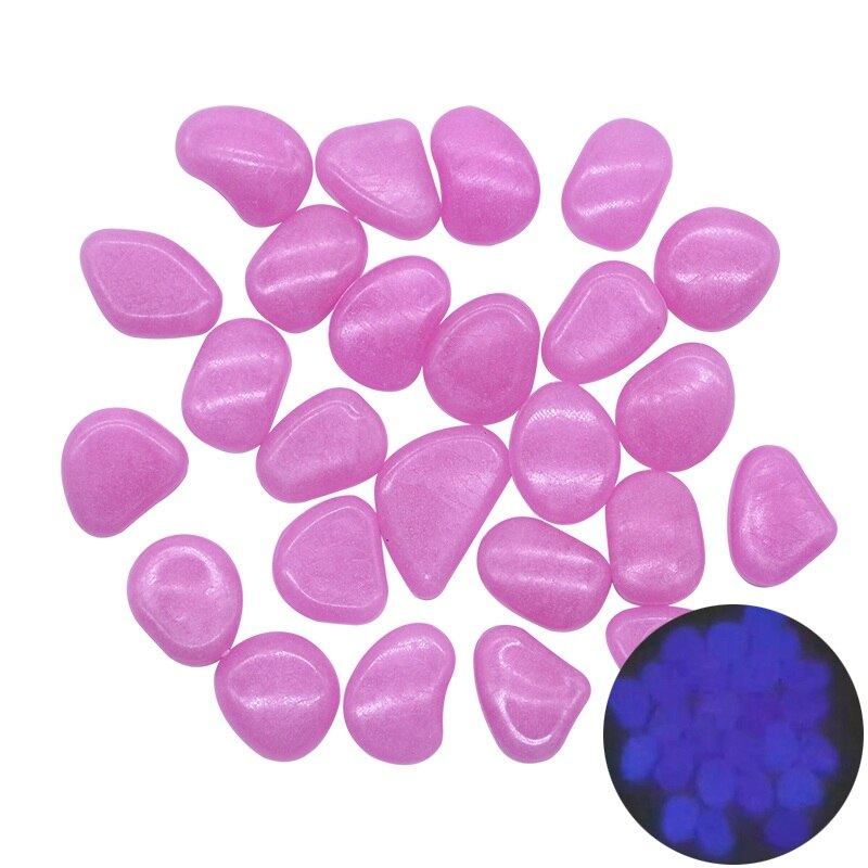 50Pcs Glow In The Dark Pebbles Glow Stones Rocks For Walkways Garden Path Patio Lawn Garden Yard Decoration Luminous Stones: Rose Red