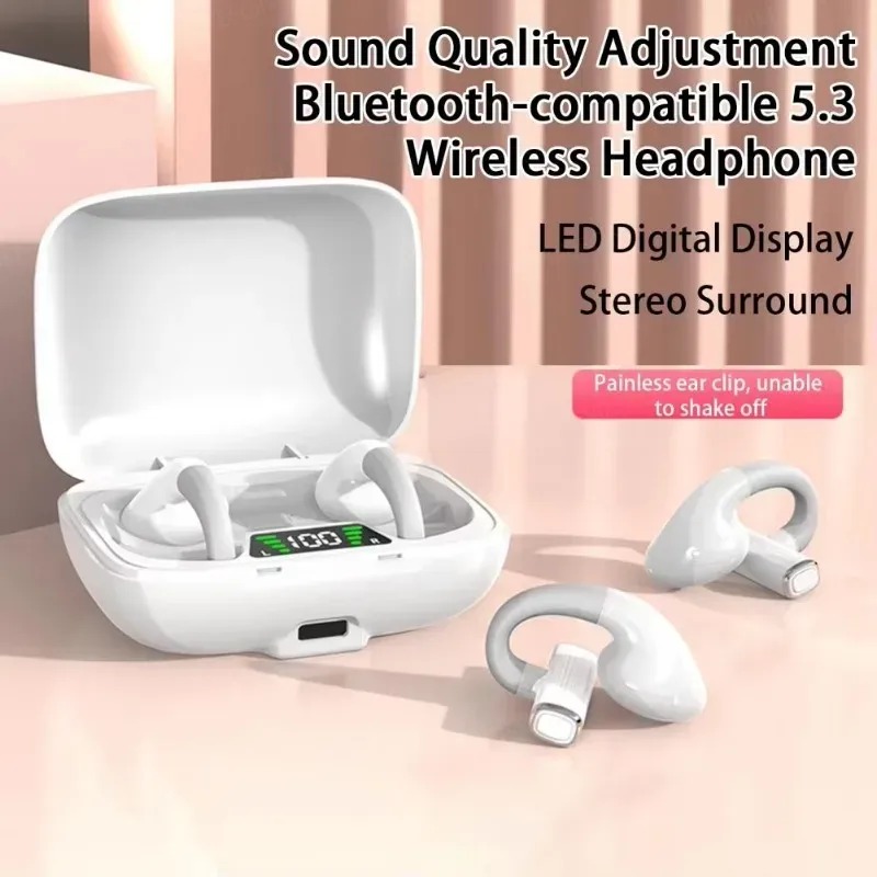 Noise Cancelling Ear-clip Waterproof Bluetooth Earphones Wireless Sports Headphones HiFI Stereo Earphones in-Ear Headphones