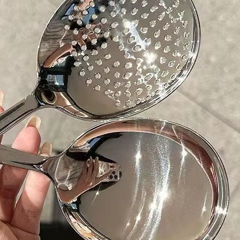 1/2 stk. suppe-ris-serveringsskeer med rustfri stålskeer til servering, afløbshul, varmeisolerende håndtag, køkkenredskaber til daglig brug