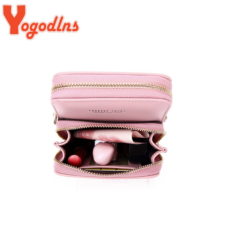 Yogodlns, bandolera pequeña para mujer, bandolera de cuero PU, Minibandolera multifunción, bolso de doble capa para teléfono móvil