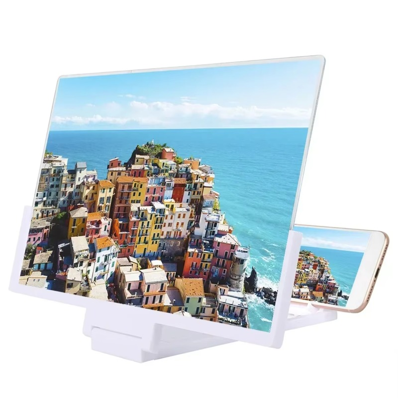 Amplificateur d'écran de téléphone portable pliable 3D haute définition, amplificateur de film TV paysager, écran d'affichage de 14 pouces, support de téléphone: BLANC