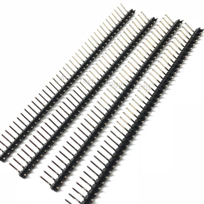 10 stk lottestift 2.54mm rett vinkeltappskontakt enkeltrad hann 2.54 knekkbar stifthode gullbelagt 40 stift