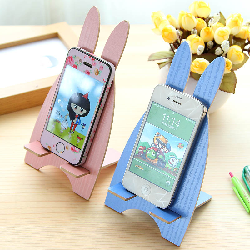 Multifunctionele houten mobiele telefoon houder Universele Draagbare leuke gsm-houder Mini Standhouder