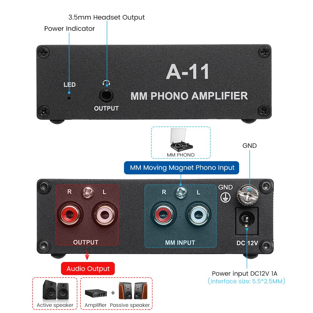 AIYIMA Audio HIFI MM Vinyl Phono Preamplifier LP Phono Amplifier Headphone Amplifier Phonograph Preamplifier For Home DIY