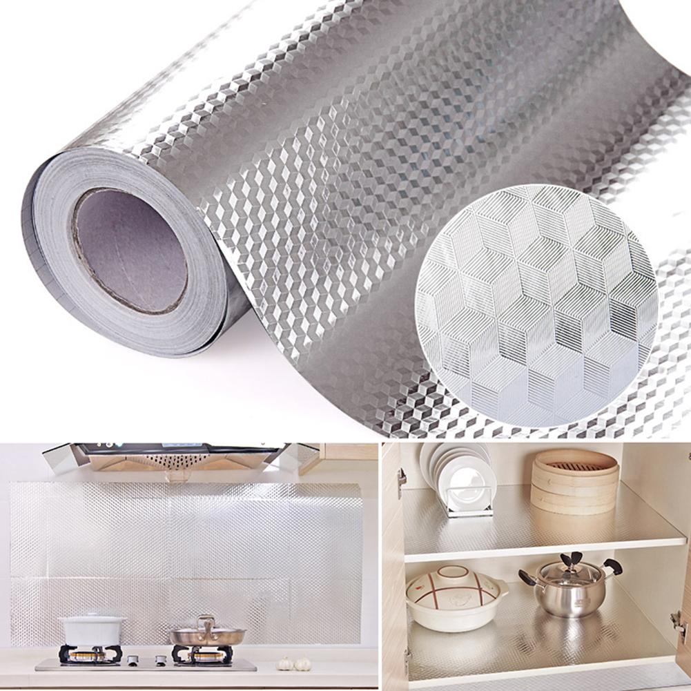 Keuken Muur Kachel Aluminiumfolie Olie-Proof Stickers Anti-Fouling Hoge Temperatuur Zelfklevende Croppable Waterdicht behang