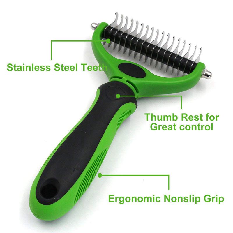 Pet Dematting Comb with Dual Sided Rake for Dogs and Cats of Gently Removes Loose Undercoat Mats Tangles and Knots Comfortable M