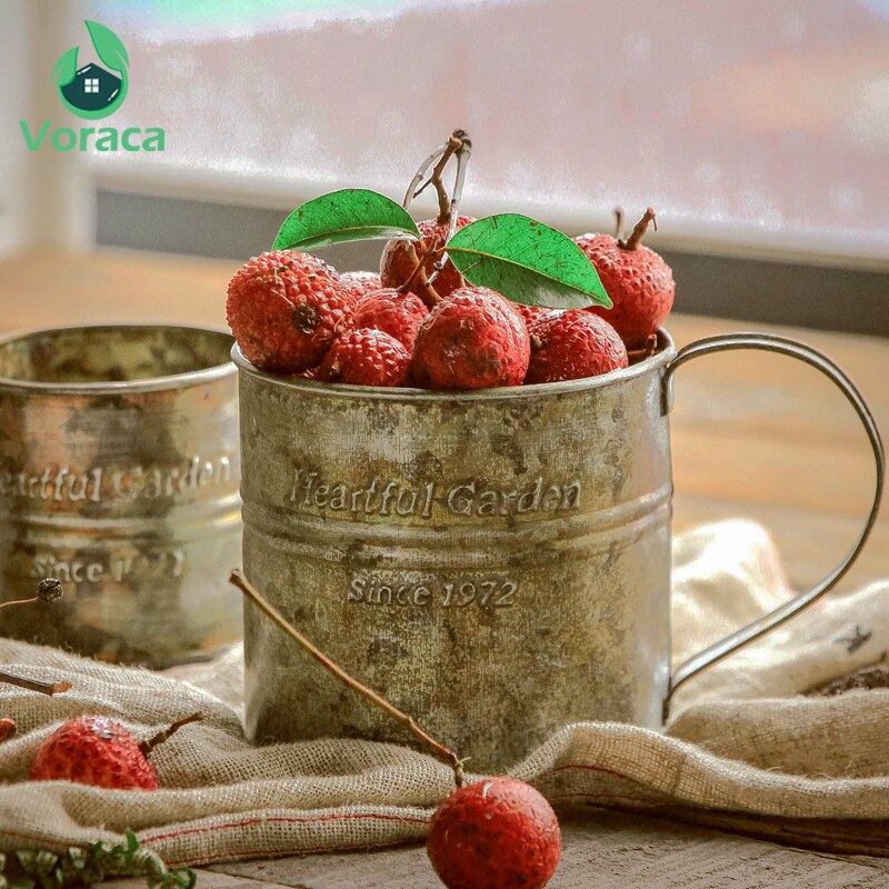 Tasse à poignée en fer rétro en métal, Vintage, impression anglaise en fer forgé, tasse à fruits, seau à fleurs, accessoires de maison, décoration de photographie