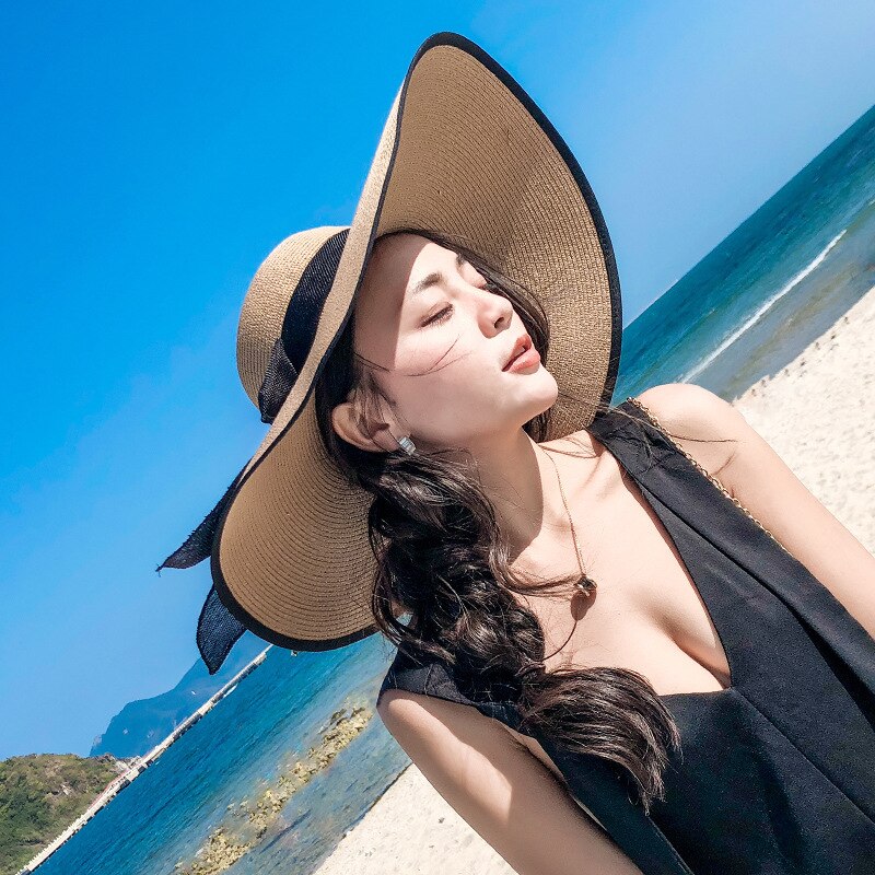 2022 new sun hat summer sun protection cappello a tesa larga pieghevole cappello da spiaggia all&#39;aperto equitazione protezione solare protezione UV cappello femminile: khaki black